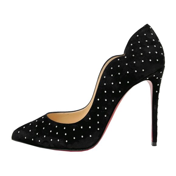 Christian Louboutin Hot Chick Plume 100 Suede Studded Pumps Black 38 - Picture 1 of 10